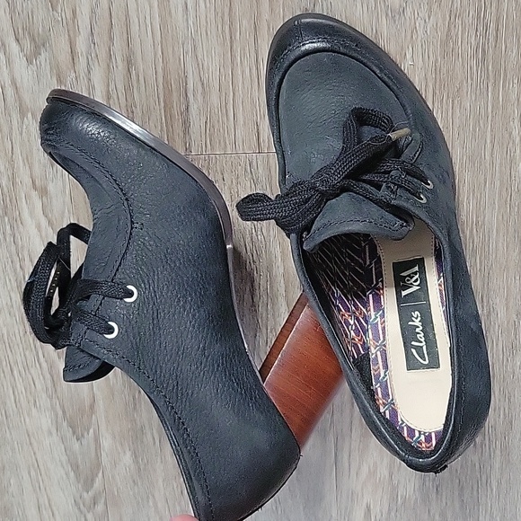 Clarks V&A Charcoal Gray Lace Up Leather Cass Day Block Stack Heel Court Shoes 6 - Picture 15 of 16